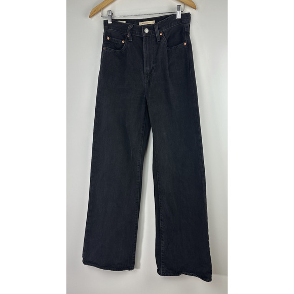 Levis Ribcage Wide Leg High Rise Denim Jeans Grunge Western Womens Size 27 Black - Picture 13 of 13